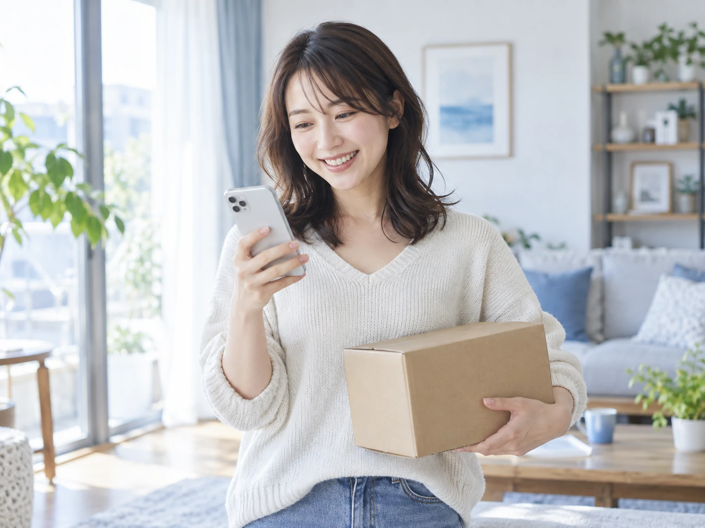 スマートフォンで商品を探す買い手のイメージ